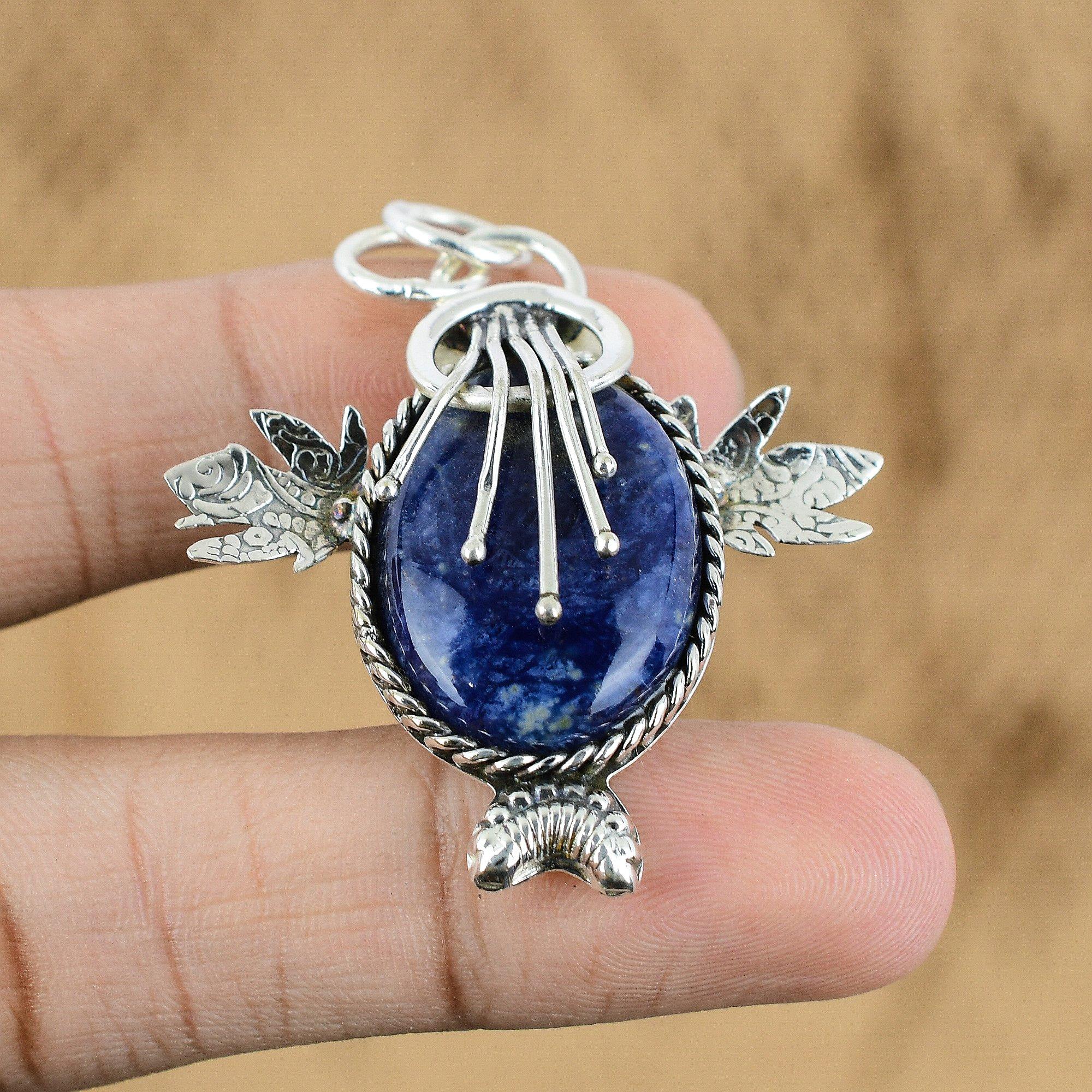 

Natural Sodalite Gemstone Indian Jewelry 925 Sterling Silver Pendant For Girls