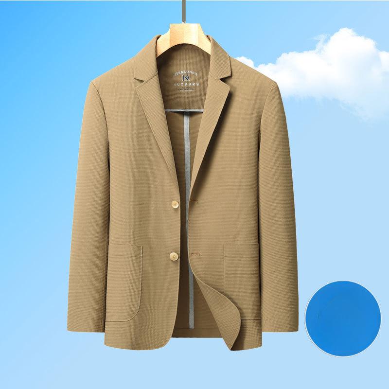 Spring and Summer Ice Silk Light Luxury Markless Pressing Glue Thin Sun Protection Suit Men's Casual Suit