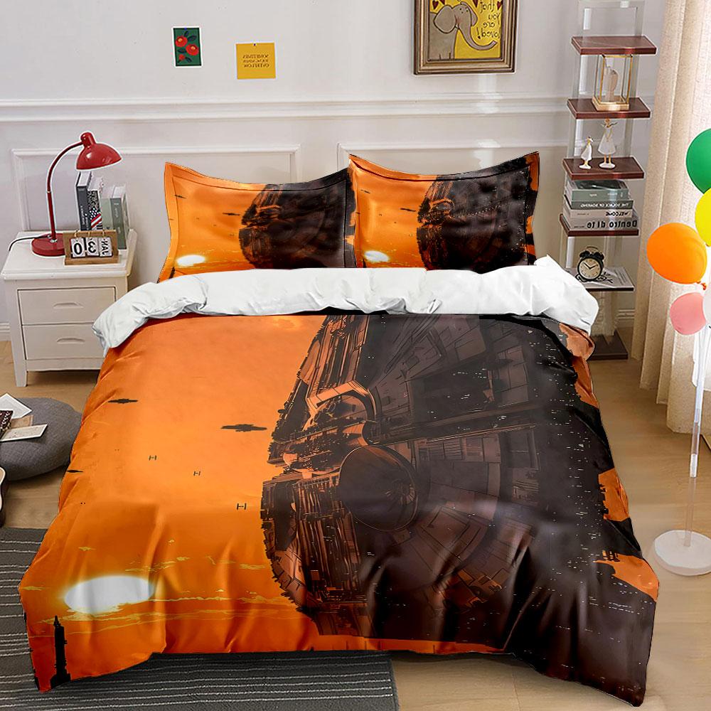 Spaceship with orange sunset. Bedding sets Duvet cover sets Duvet covers Pillowcases(1 * Duvet Cover 2 * Pillowcases without duvet insert) 135x200cm