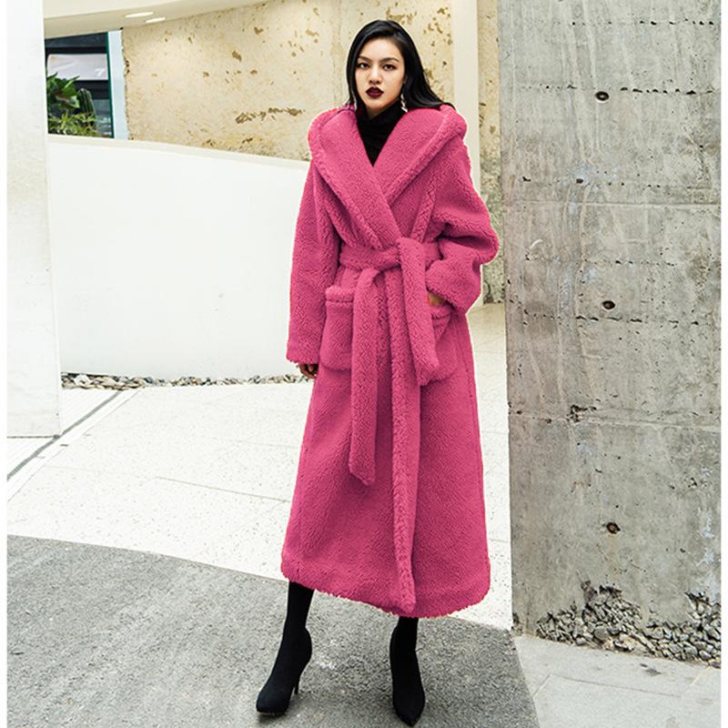 Autumn and winter casual celebrity new fashion lamb wool imitation fur coat women's medium and long lapel hooded tide