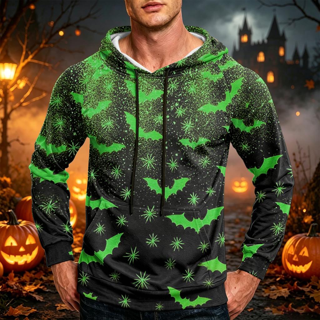 Men's Casual Loose Fit Hoodie with Pocket , Drawstring and Printed Design