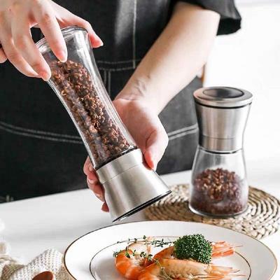 180/200ML Stainless Steel Glass Pepper Grinder Manual Salt Pepper Mill Kitchen Gadget Spice Bottle Grinder Mill Household Tool