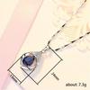 Silver Plated Teardrop Blue CZ Pendant Necklace, Elegant Geometric Openwork Crystal Necklace for Women