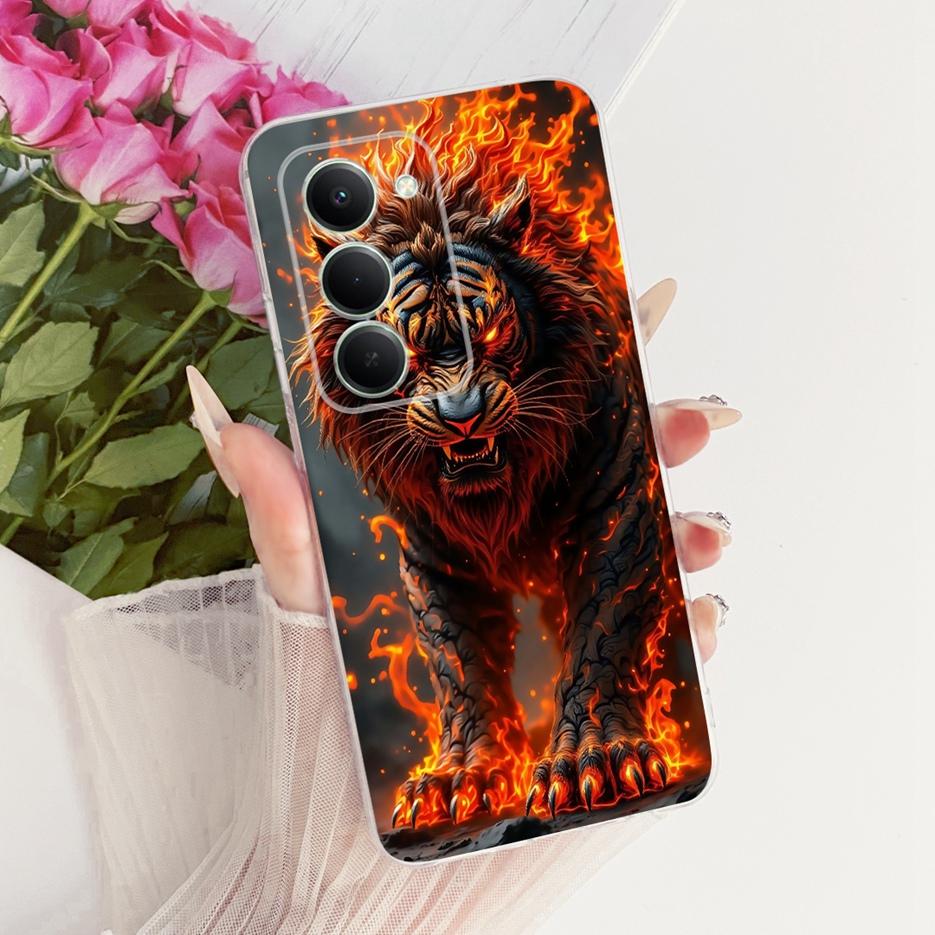 For Xiaomi Redmi 15 4G 5G Case Cool Lion Stylish Flowers Painted Cover Soft Slim Phone Case For Xiaomi Redmi 15 5G Redmi15 Shell