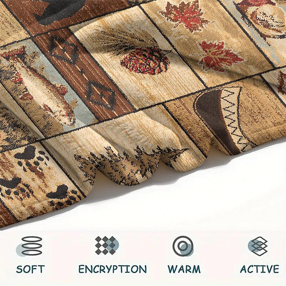 1Pc Cabin Bear Print Flannel Blanket, High Quality Comfortable for All Seasons, Home Decor, Warmth and Comfort, Perfect for Gifts