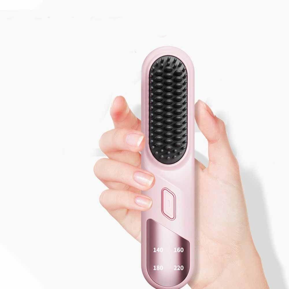 USB Rechargeable Electric Hair Brush 4-Levels Temperature Hot Comb Straightener  Straight Hair