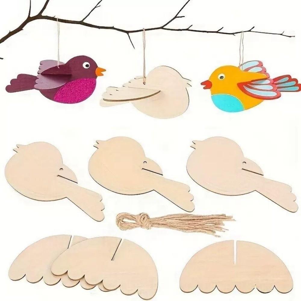 3 Stück Handgemachte DIY Vogelornamente Tiere Lustige Holz Vogel Dekoration 3D Kinder Bildungswerkzeuge Vogel zum Aufhängen Jubiläum