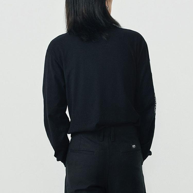 Vans Letter Print Sports Long Sleeve T-Shirt Unisex Tops Black VN0A4TV2BLK
