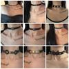 Retro Y2k Hot Girl Butterfly Heart Cross Flower Black Leather Belt Buckle Collar Necklace for Women Personality Punk Jewelry