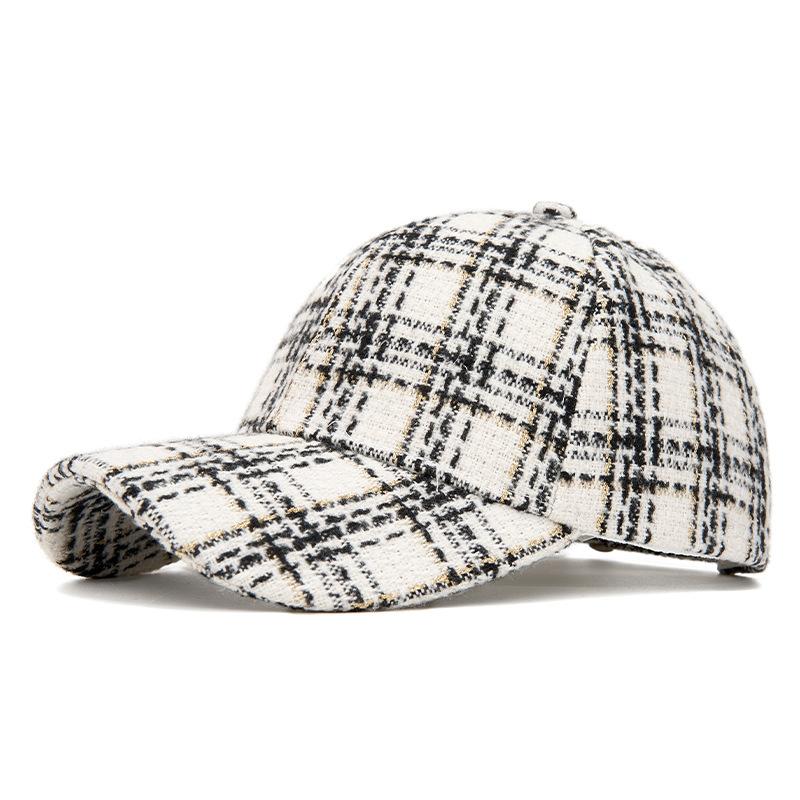 Retro Small Fragrant Plaid Baseball Cap Women's Autumn and Winter Thickened Warm Cap Versatile Face Small Outdoor Visor