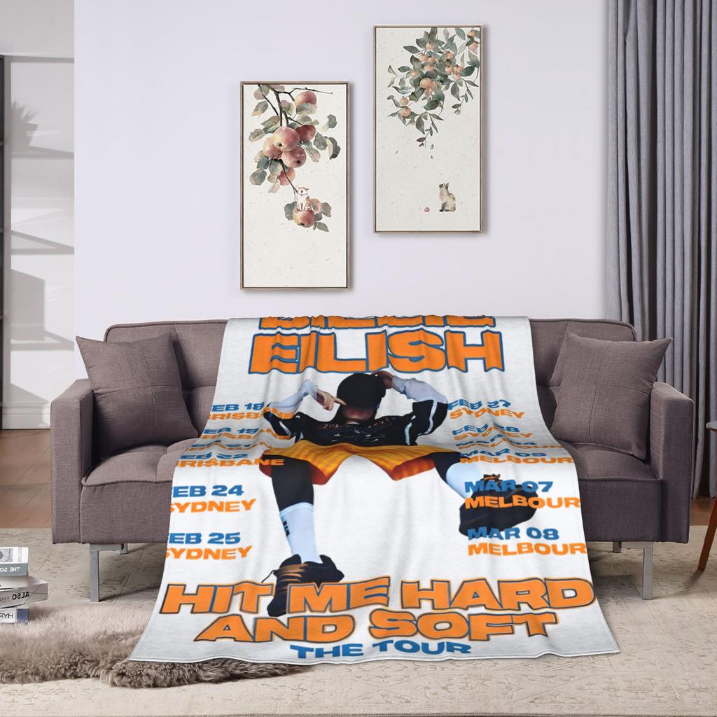 Hit Me Hard and Soft 2025 E-eilishes Blanket Picnic Flannel Throw Blanket For Living Room Super Warm Custom Quality Bedspread