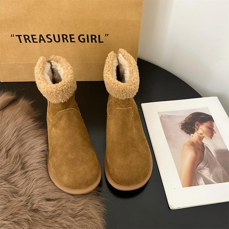 

Корейская версия женских зимних сапог 2025 новые ретро бархатные хлопковые туфли на плоской подошве короткие сапоги 39 светло-коричневого