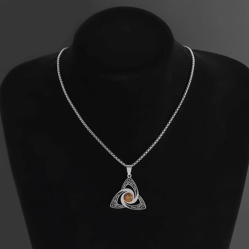 Trinity Knot Womens Necklace for Mens Stainless Steel Tiger Eye Stone Irish Celtic Lucky Charm Necklace