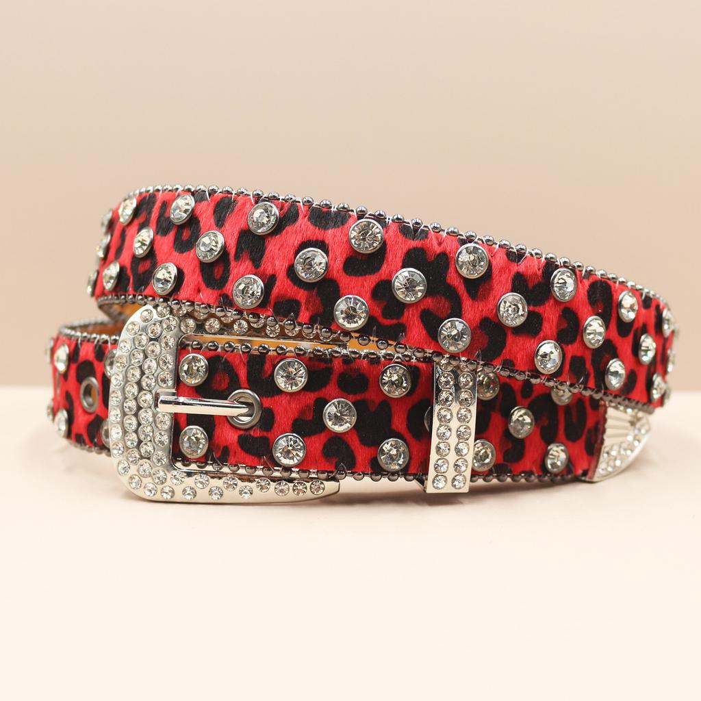 Punk Belt European and American Style Leopard Print Rhinestone Punk Hot Girl Style Rock Fashion Belt Men's Ladies Belt