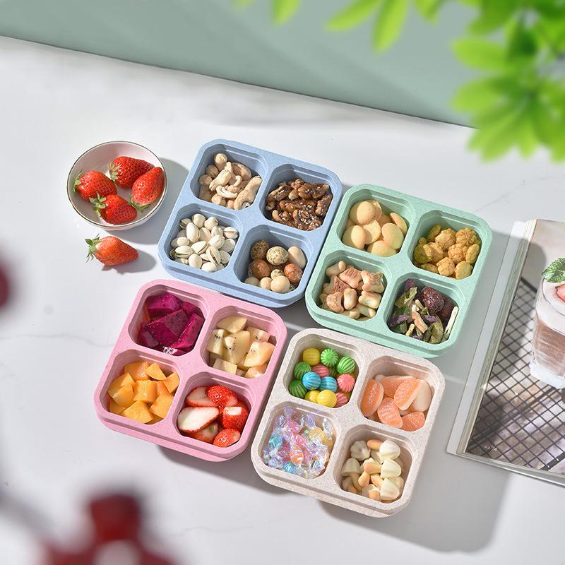 4 Grid Snack Containers Reusable Meal Prep Lunch Containers Portable For Kids And Adults Home Snack Storage Bottles Kitchen Tool