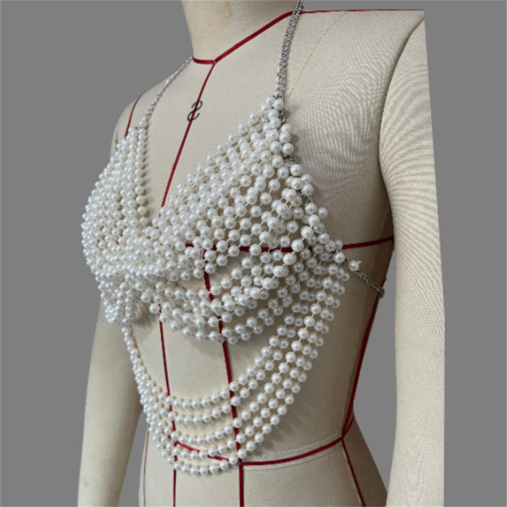Fashion Bikinis Chains Beach Body Chains Bra Pearls Chest Chain Body Accessories Jewelry for Raves Party Beach Clubwear