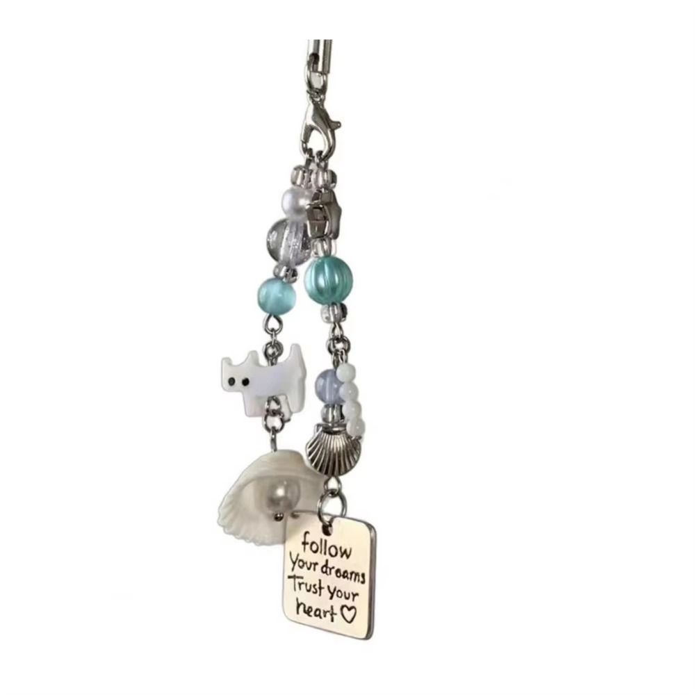 5PCS Zinc Zinc Alloy Beaded Cat Pendant Imitation Pearl Keyring Sweet Shell Pearl Phone Lanyard  Beach