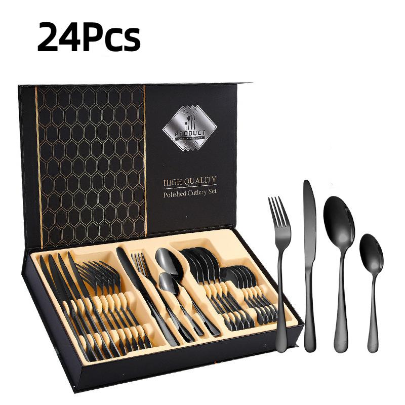 Edelstahl-Besteck 24-teilig Western-Besteck Steakmesser Gabel Löffel Geschenkbox Besteckset