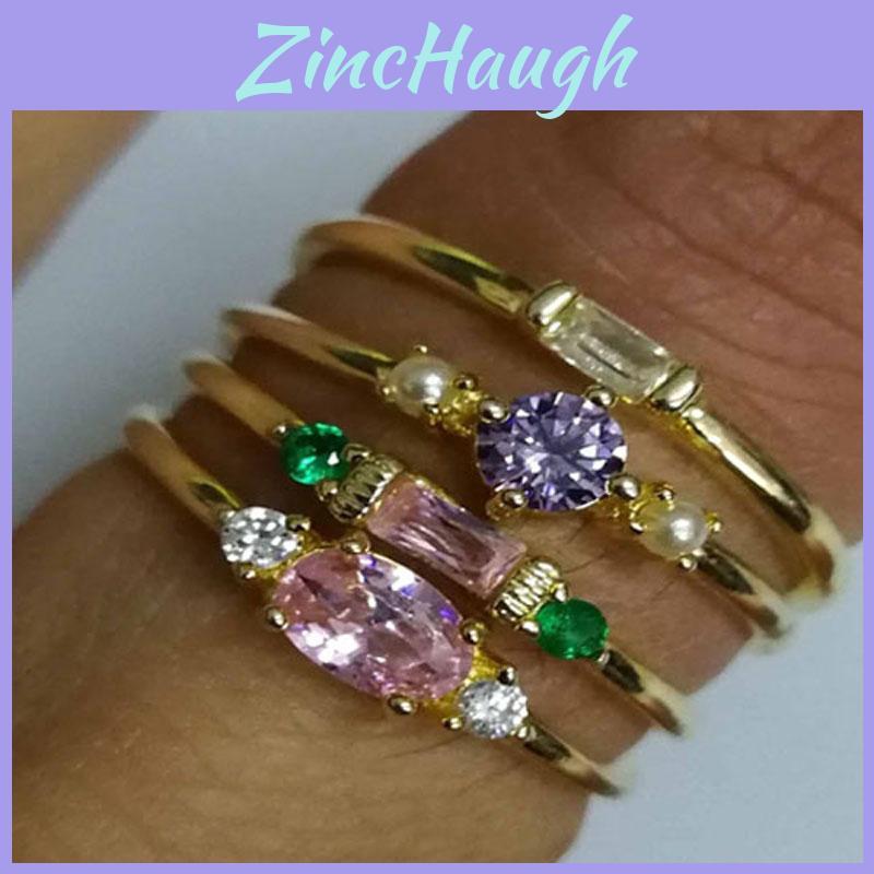 Elegant Gold Plated Gemstone Rings For Women In Stunning 4 In 1 Set