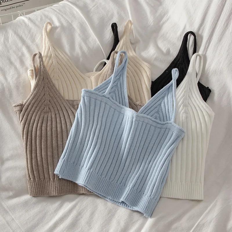 Sexy Crop Tops Pletené Halter Tílko Ženy Léto Camis Košilka bez zad Móda Žebrovaný top s trubkou Dámská zkrácená vesta bez rukávů
