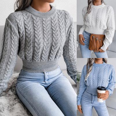 Autumn Twist Knit Sweater Women Pullovers Winter New Waist Knitted Short Long Sleeve Sweater Women's Jumpers Tops