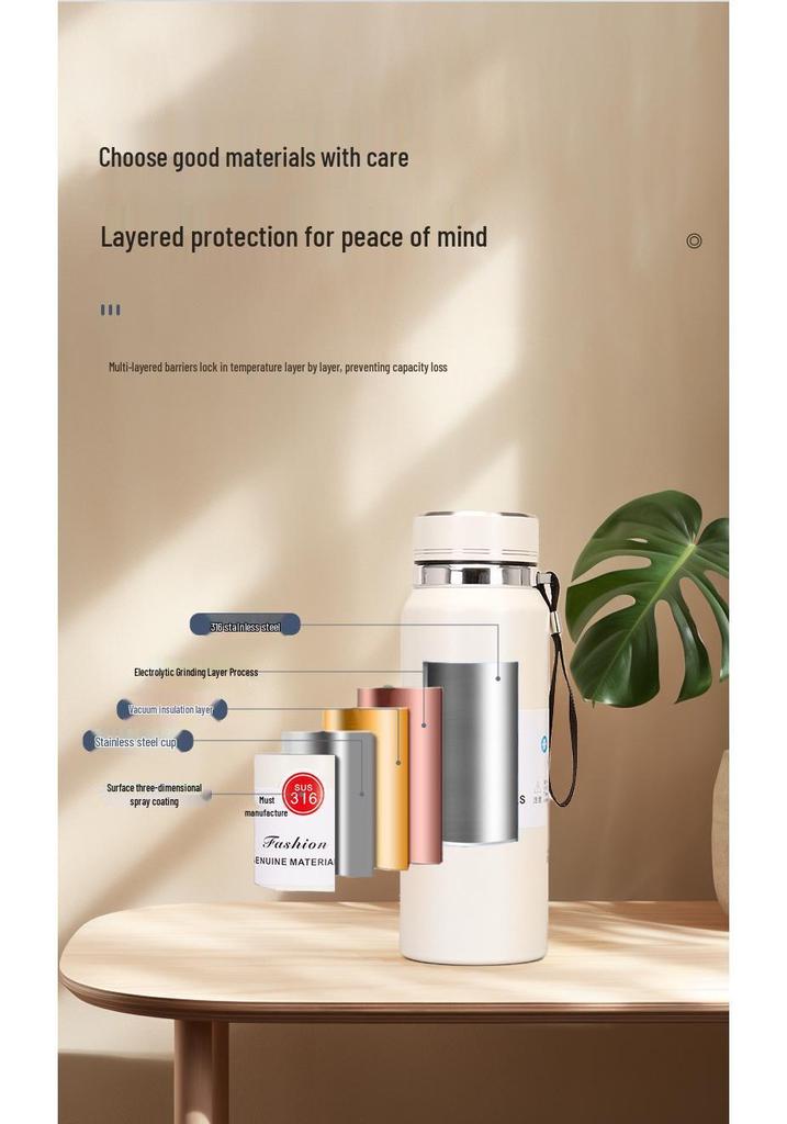 Large Capacity 304 Stainless Steel Insulated Sports Water Bottle with Lanyard - Portable Travel Cup