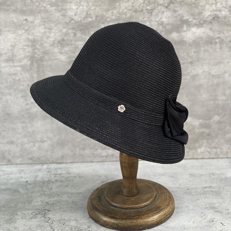 Edition Elegant Flip Bow Straw Fisherman'S Hat Children'S Summer Foldable Sunshade Sunscreen Beach Straw Hat