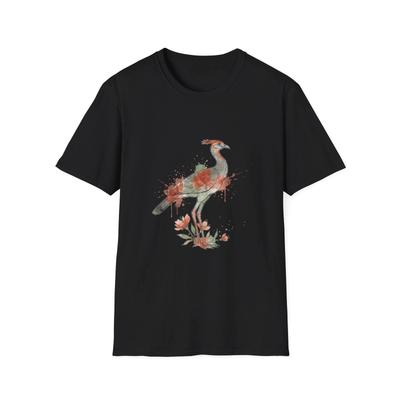 Vogel Blume Aquarell Natur Schwarzes T-Shirt Ästhetisches Grafik-T-Shirt