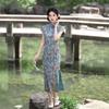 1011 summer new tencel hemp cheongsam national style thin retro slim long sleeveless wedding dress