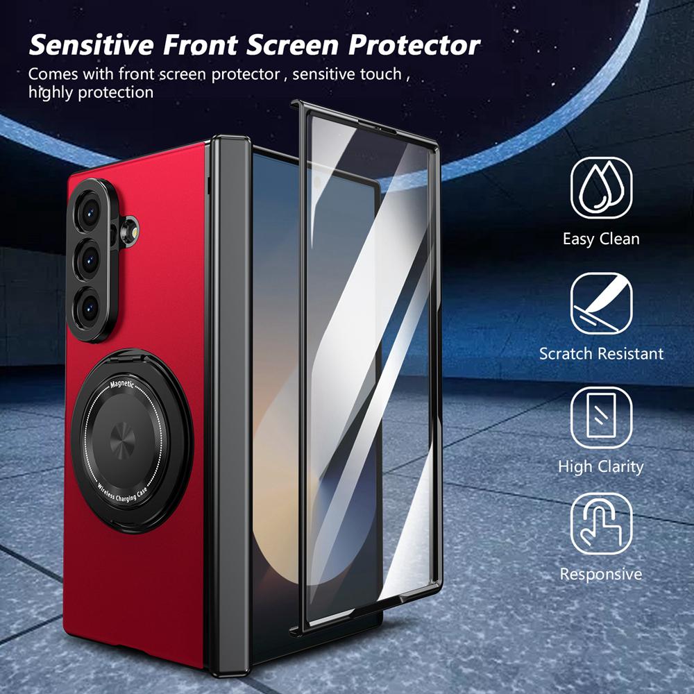 KEYSION 360°Rotating Magnetic Ring Stand Case for MagSafe for Samsung Galaxy Z Fold 7 5G Hinge Phone Cover with Screen Protector