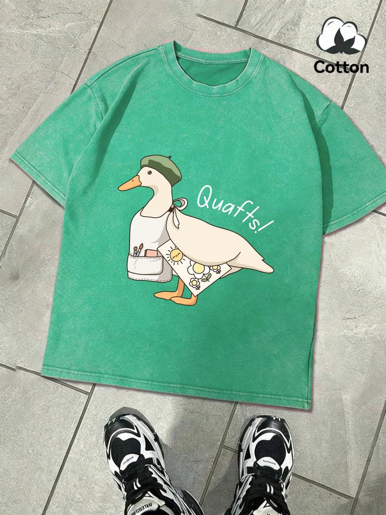 The Big Goose Who Loves Drawing Retro Tee Mans Summer Cotton Hip Hop TShirts Soft Washed Top Unisex Fashion Loose Clothing