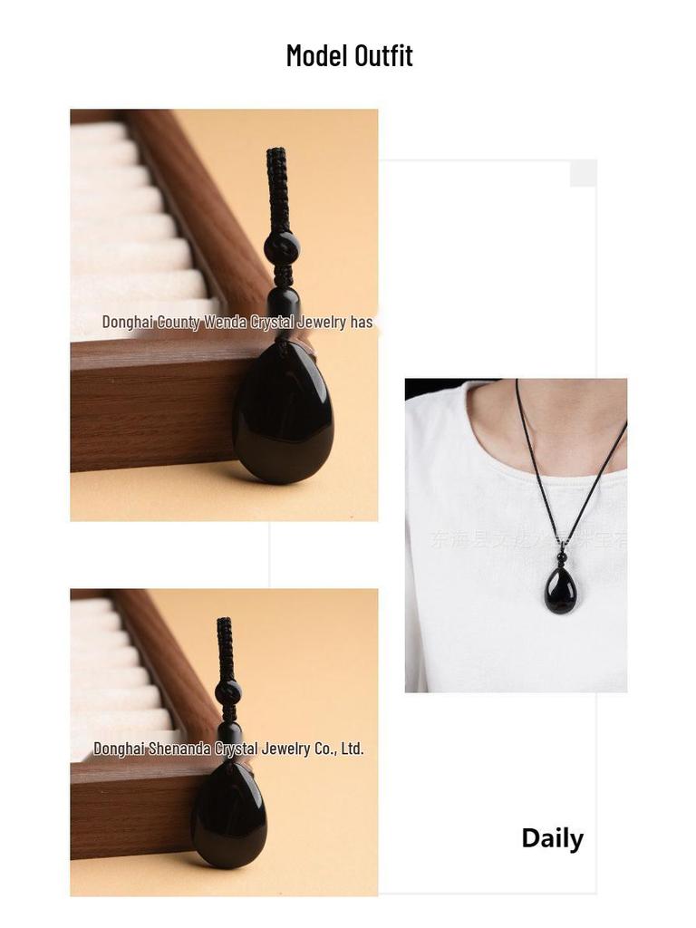 Natural Black Crystal Pendant Keychain Charm, Unisex Necklace with Raw Mineral Carving