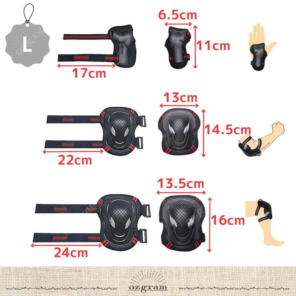 Ozgram Protectors Inline Roller Protective Set for and Juniors [Red] [Size L] Skateboarding, Skating, Skating, Skateboarding, Bicycles, Supports,