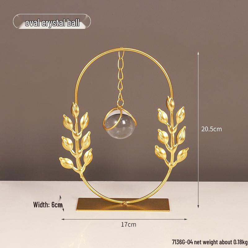 Nordic Leaf Crystal Ball Ornament: Elegant Light Luxury Decoration for Home Entrance, Living Room, Wine Cabinet, or Office Display.