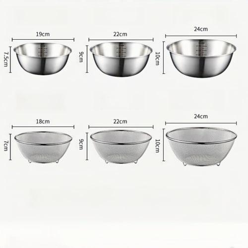 MochiGo Colander and Drainer Set, 304 Stainless Steel | Convenient for Rinsing Rice, Washing Vegetables, and Whisking | Includes Micromesh (18cm Stain