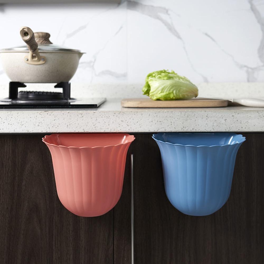 Anti-fall Kitchen Hanging Trash Can Plastic Clutter Storage Bucket Rubbish Container  Bathroom