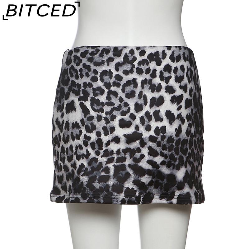 BITCED Frühlings Damen Einfarbig Slim-Fit Streetwear Low-Waist Leopardenmuster Rock