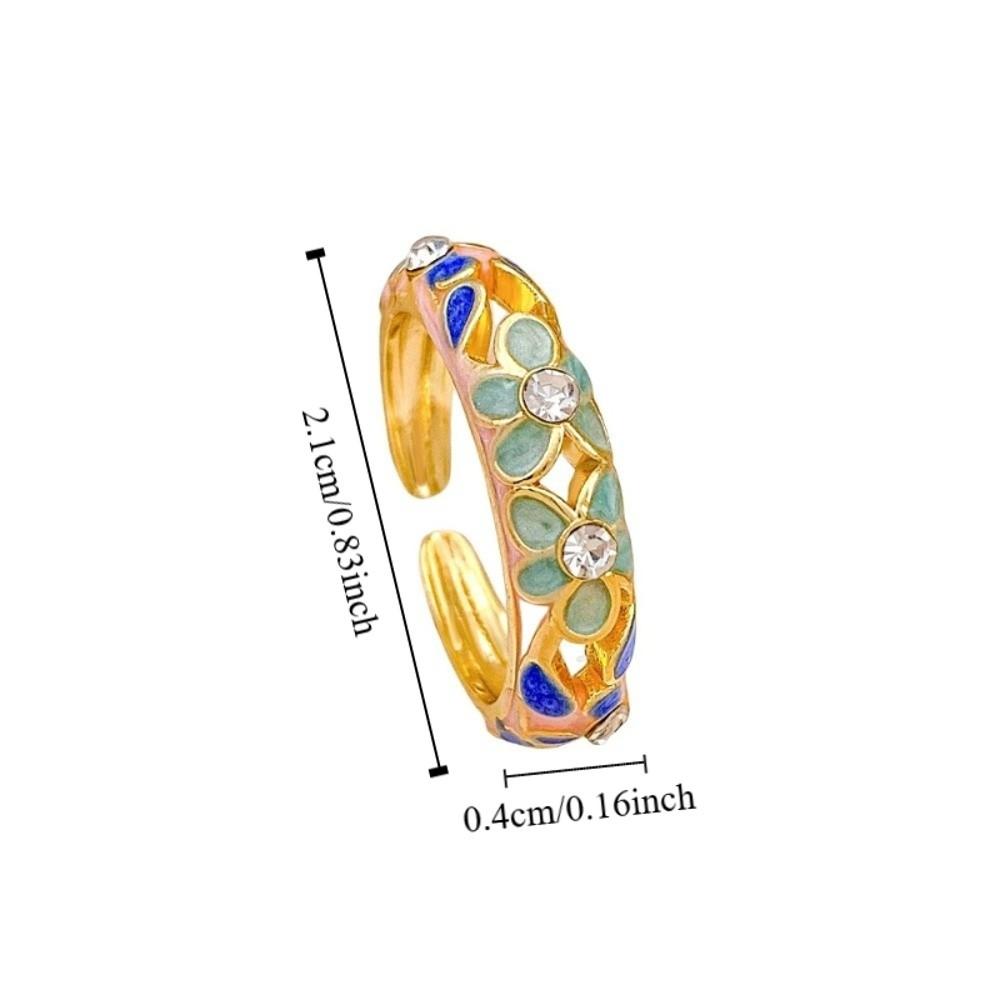 Classic Vintage Geometric Rings Engraved Gold Plated Ring Colorful Enamel Flower Rings  Engagement