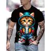 Summer Funny Men Cute Cat 3D Animal Printed Short Sleeves T-Shirt Round Neck T-Shirts Fashionable Comfortable Breathable Casual Top Men's T-shirt