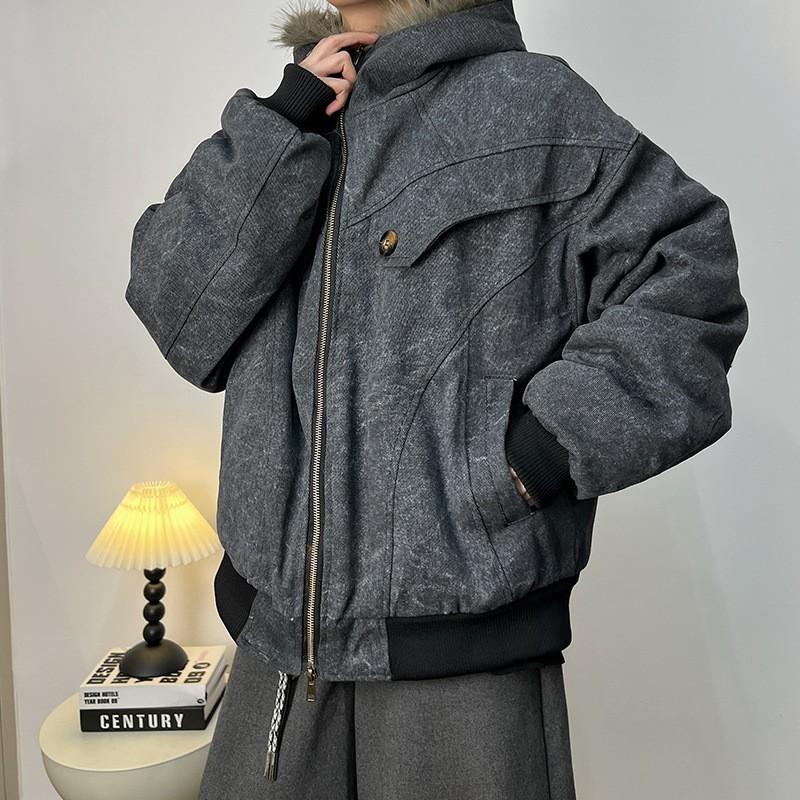 Mens Winter Hooded Fleece Lined Thick Warm Cotton Parka Casual Loose Outerwear
