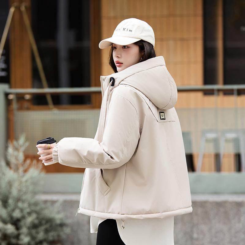 סתיו חורף מעיל פארקה חם מעובה נשים קז'ואל מתוק צבע אחיד כיס גדול מעיל רופף עם קפוצ'ון ז'קטים הלבשה עליונה
