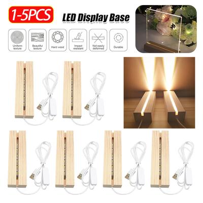 Practical LED Wood Display Base Rectangle Crystal USB Lighted Stand 3D Handmade USB Wooden Base Ornaments Decor