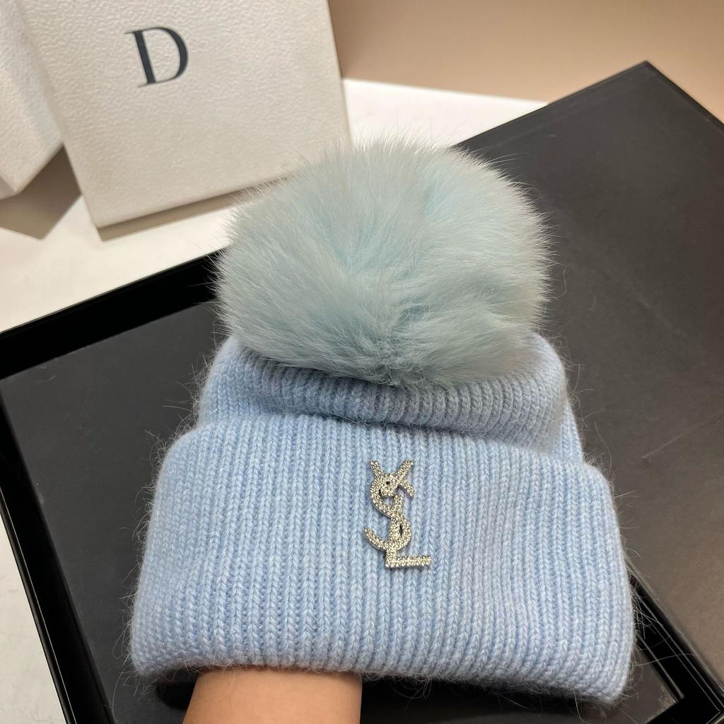 Paris Star Fox Hairball Plush Knitted Hat Women'S Winter Cold Northern Warm Rabbit Hair Ear Protector