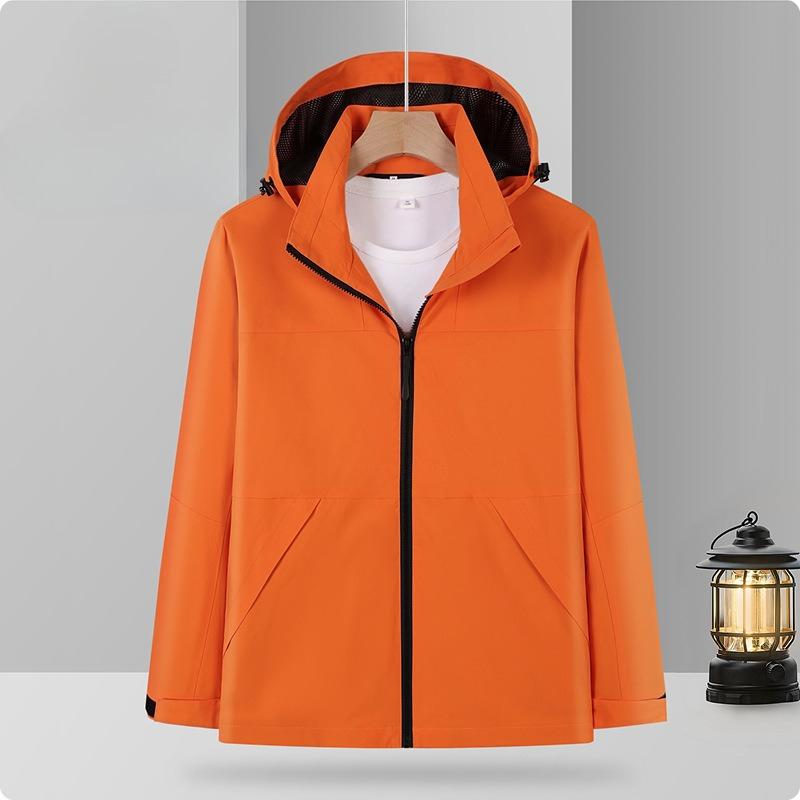 Men and Women Hooded Single-layer Jacket New Fashionable Couple Single-pressure Solid Color Windproof Waterproof Jacket Versatile
