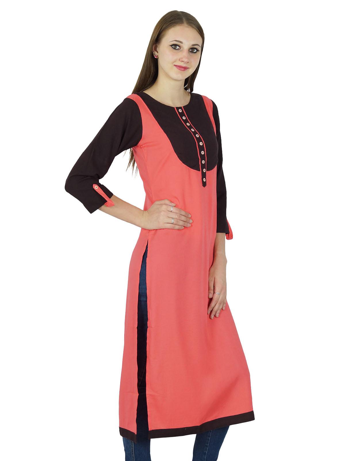 

Indian Designer Women Bollywood Kurta Casual Ethnic Kurti Cotton Top Tunic 8 лососевий