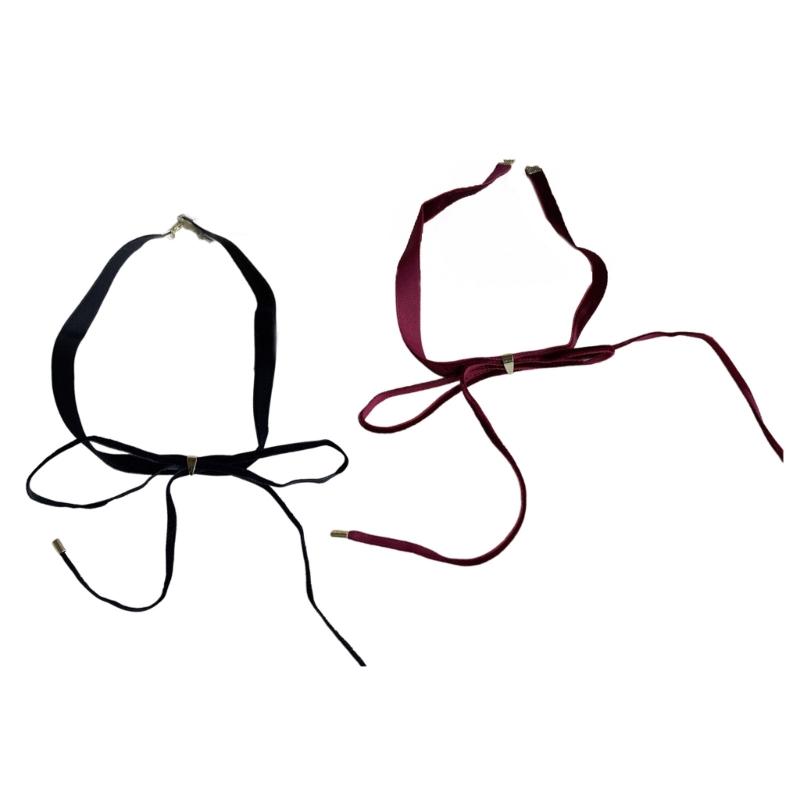 Stylish Long Bowknot Choker Black/Wine Necklace Lady's Trendy Velvety Clavicular Chain Chic Choker Neck Jewelry