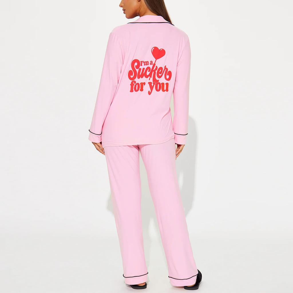 Pajama Women's Autumn and Winter Printed Lapel Long-sleeved Long Pants Home Wear Set