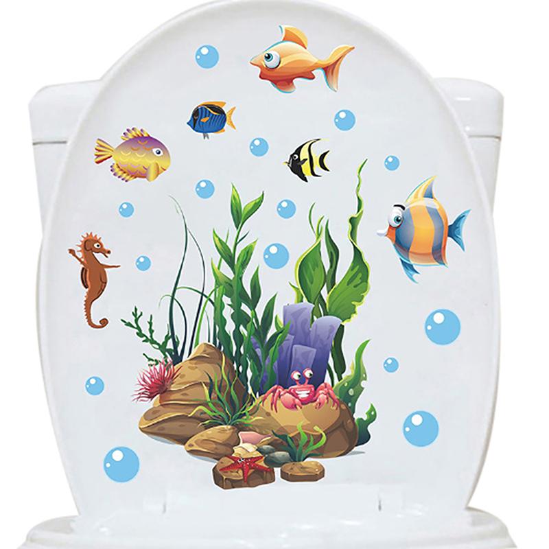 

New 1Pc Toilet Sticker Strong Adhesive Toilet Sticker Decorative Sea Fish Toilet Sticker Waterproof Adhesive For Home