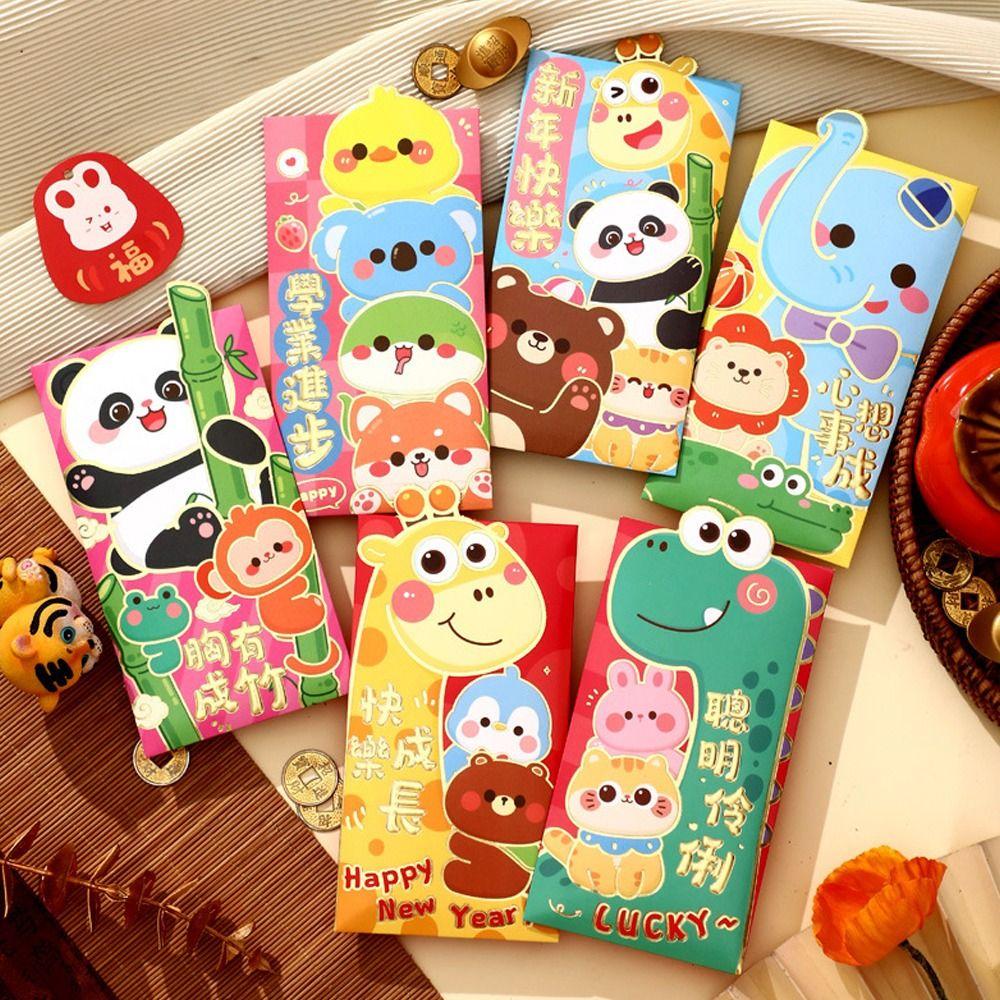 6pcs Paper 2025 Snake Year Red Envelope Blessing Red Packet Spring Festival
