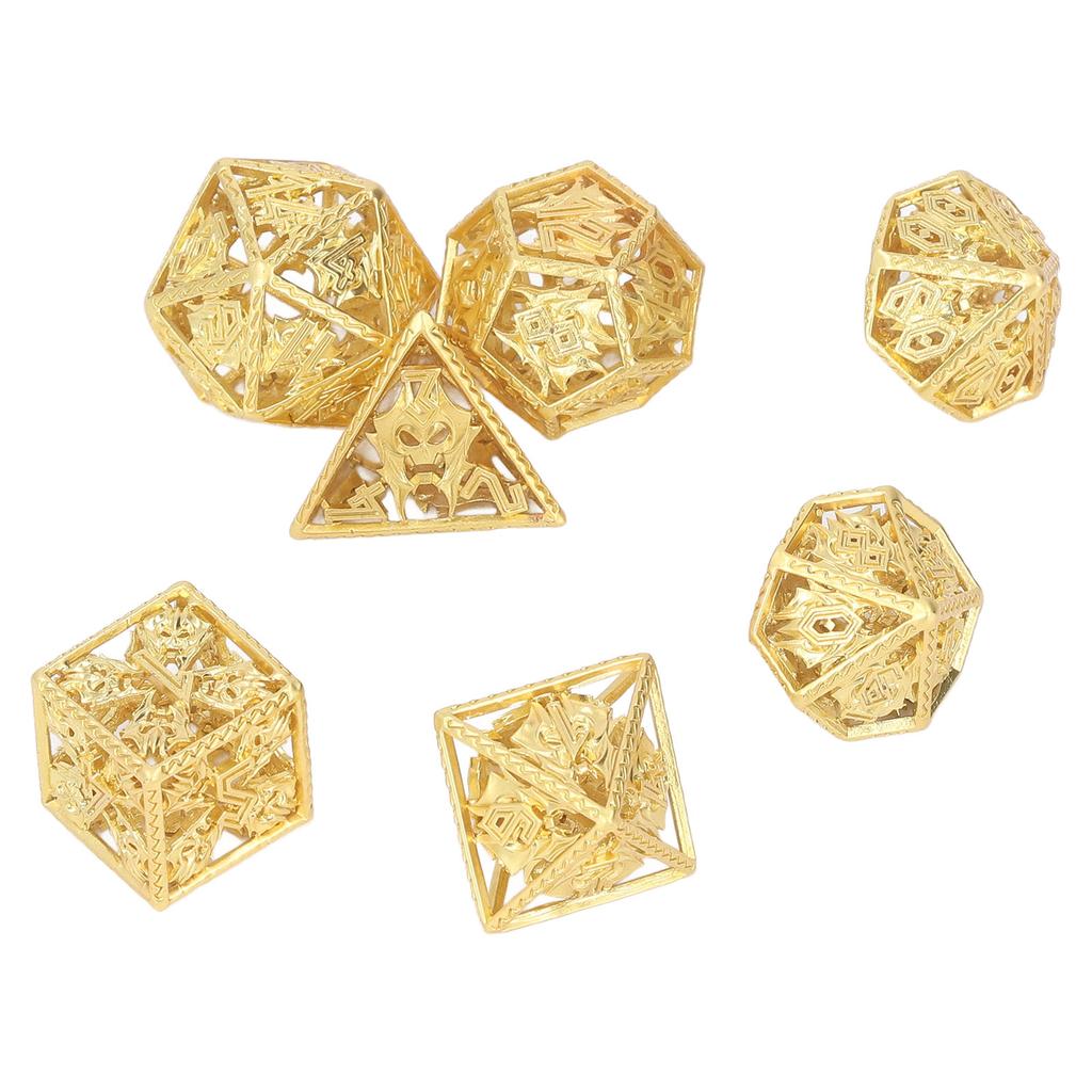 7PCS Hollow Dice Polyhedral Copper Exquisite Hand Polished Delicate Pattern for Role Playing Games